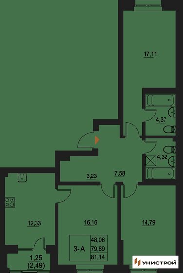 81,1 м², 3-комнатная квартира 13 220 000 ₽ - изображение 1