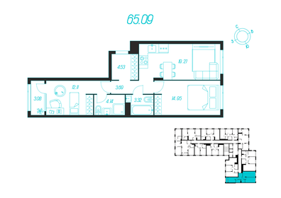 Квартира 65,1 м², 2-комнатная - изображение 1