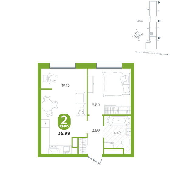 36 м², 2-комнатная квартира 4 340 000 ₽ - изображение 1