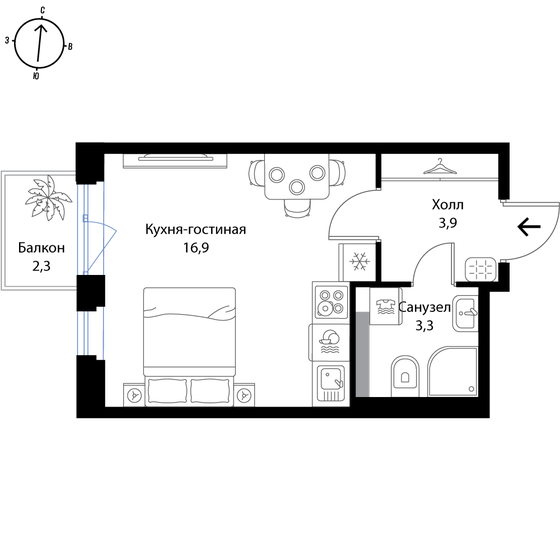 24,8 м², квартира-студия 4 538 400 ₽ - изображение 1