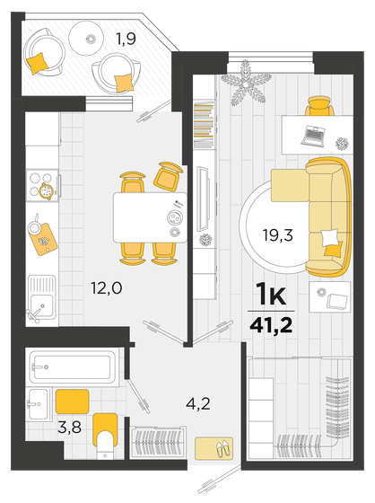 41,2 м², 1-комнатная квартира 6 287 120 ₽ - изображение 12