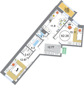 62,3 м², 2-комнатная квартира 17 426 574 ₽ - изображение 42