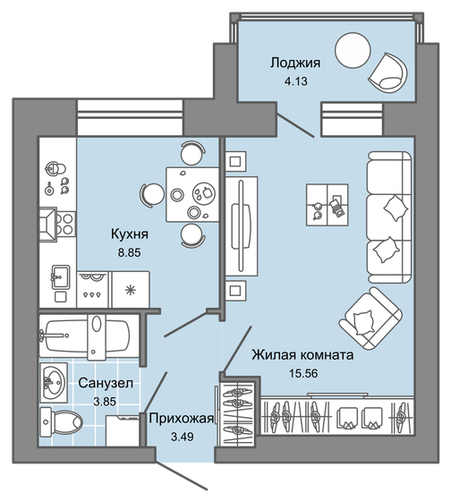 34 м², 1-комнатная квартира 3 870 350 ₽ - изображение 1