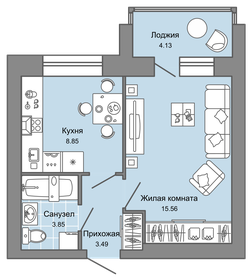 34 м², 1-комнатная квартира 3 921 617 ₽ - изображение 27
