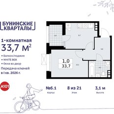 Квартира 33,7 м², 1-комнатная - изображение 3