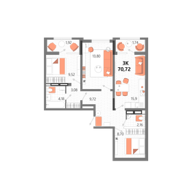 71,1 м², 3-комнатная квартира 11 350 000 ₽ - изображение 77