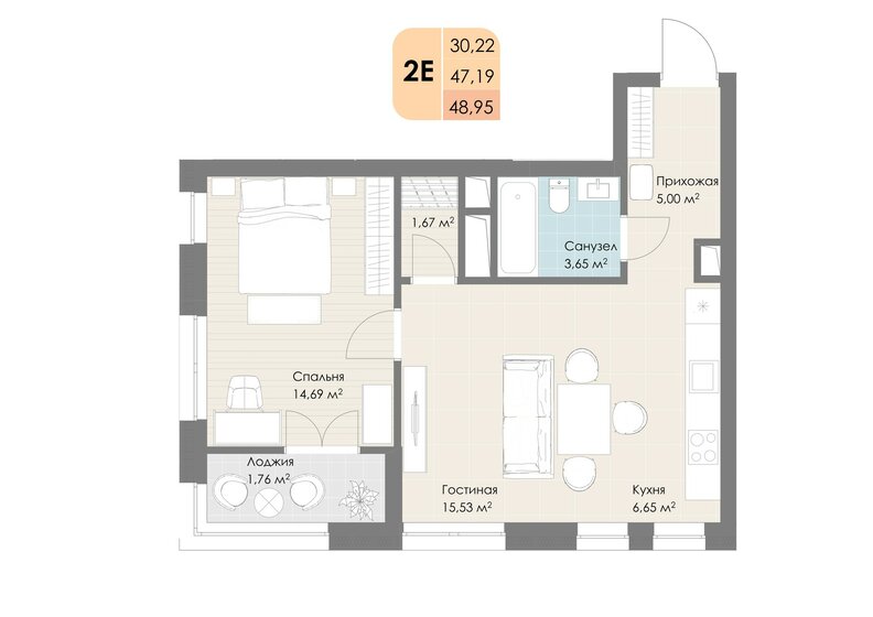 49 м², 2-комнатная квартира 10 798 370 ₽ - изображение 1
