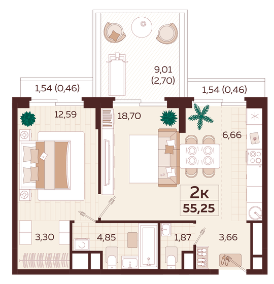 55,3 м², 2-комнатная квартира 25 450 000 ₽ - изображение 1