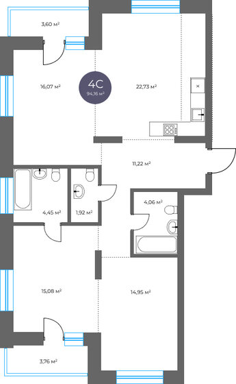 94,2 м², 4-комнатная квартира 17 750 000 ₽ - изображение 1