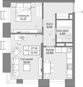 Квартира 51,6 м², 2-комнатная - изображение 1