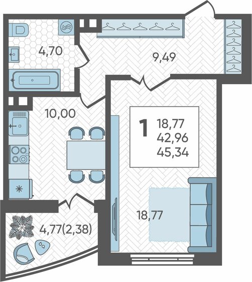 45,7 м², 1-комнатная квартира 6 804 830 ₽ - изображение 32