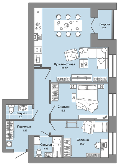 75 м², 3-комнатная квартира 6 815 900 ₽ - изображение 1