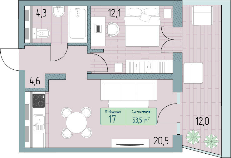 61,9 м², 2-комнатные апартаменты 13 268 000 ₽ - изображение 1