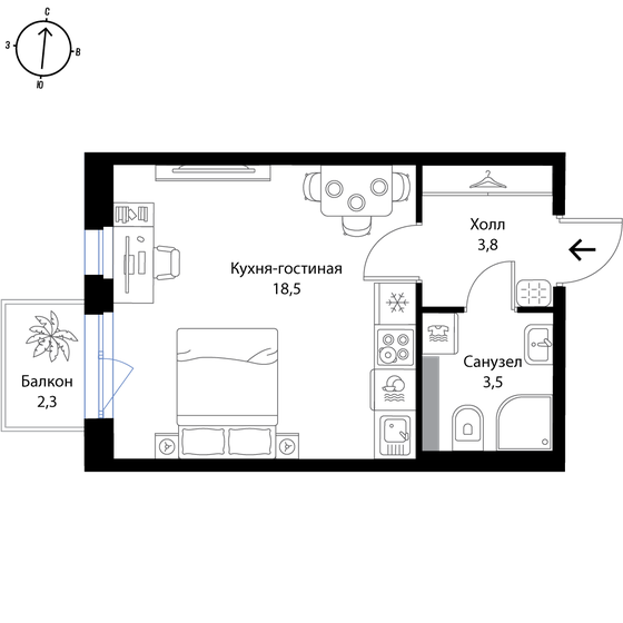 26,5 м², квартира-студия 4 717 000 ₽ - изображение 1