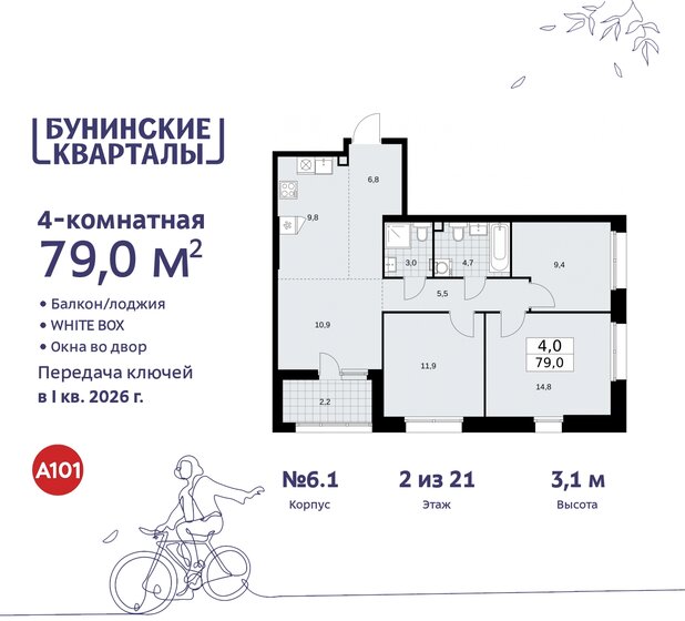 79 м², 4-комнатная квартира 15 627 667 ₽ - изображение 50