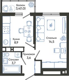 31,6 м², 1-комнатная квартира 4 500 000 ₽ - изображение 59