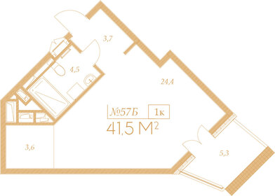 Квартира 41,5 м², 1-комнатные - изображение 1