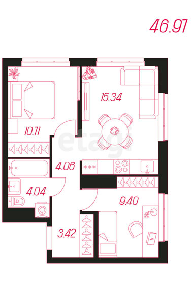 46,9 м², 2-комнатная квартира 4 790 000 ₽ - изображение 19