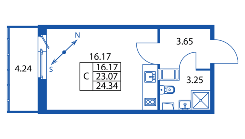 24,3 м², квартира-студия 4 185 888 ₽ - изображение 27