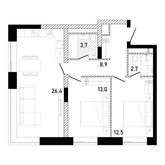 67,2 м², 2-комнатная квартира 65 375 168 ₽ - изображение 1