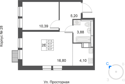 Квартира 40,4 м², 2-комнатная - изображение 1