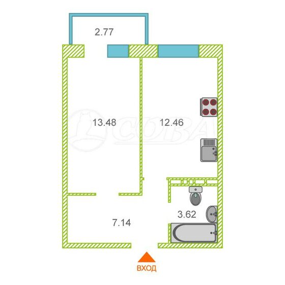 36,4 м², 1-комнатные апартаменты 5 500 000 ₽ - изображение 1