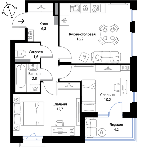 52,4 м², 2-комнатная квартира 9 353 400 ₽ - изображение 1