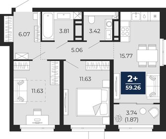 59,3 м², 2-комнатная квартира 7 420 000 ₽ - изображение 1