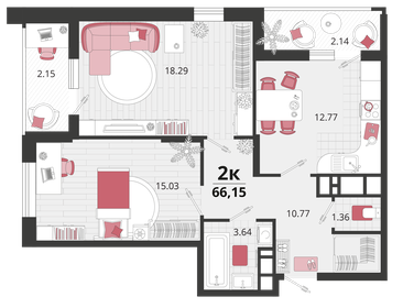 64,4 м², 2-комнатная квартира 9 867 921 ₽ - изображение 14