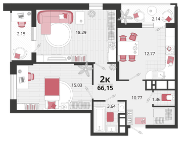 Квартира 66,2 м², 2-комнатная - изображение 1