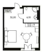 Квартира 38 м², студия - изображение 1