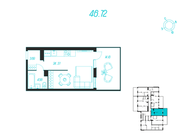 32,6 м², квартира-студия 3 990 000 ₽ - изображение 29