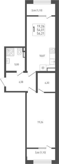 56,2 м², 1-комнатная квартира 6 801 410 ₽ - изображение 1
