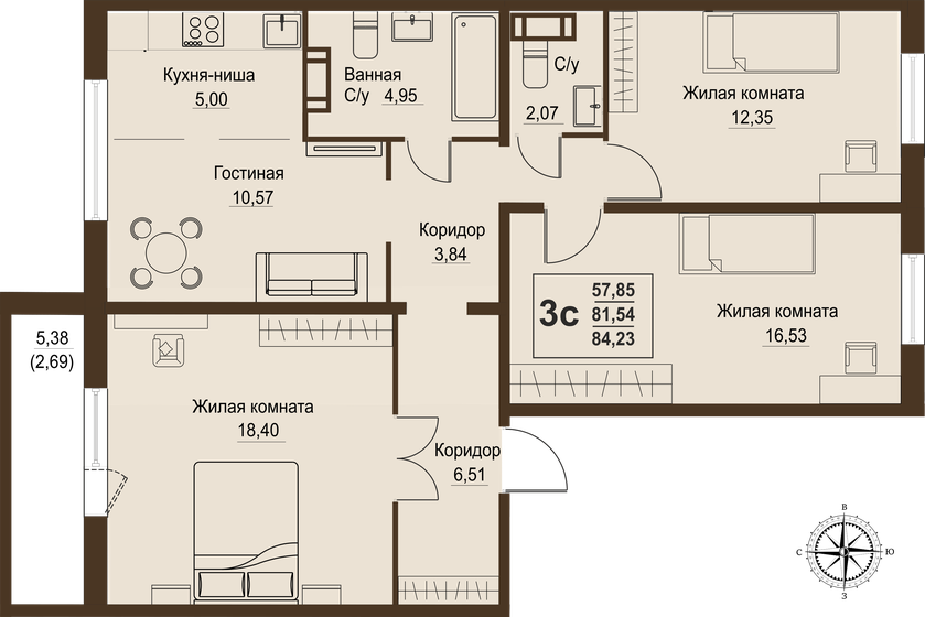 81,5 м², 4-комнатная квартира 8 520 930 ₽ - изображение 1