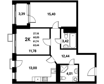 61,3 м², 2-комнатная квартира 9 159 720 ₽ - изображение 13