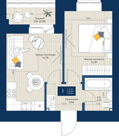 Квартира 35,8 м², 1-комнатная - изображение 1