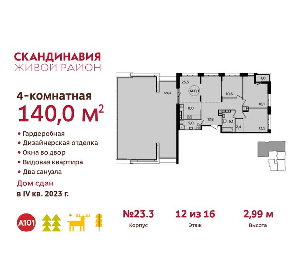 140 м², 4-комнатная квартира 37 582 032 ₽ - изображение 40