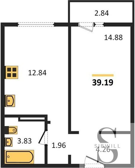 39,2 м², 1-комнатная квартира 4 443 275 ₽ - изображение 1