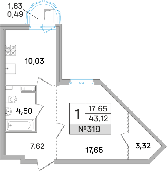 43,1 м², 1-комнатная квартира 8 030 320 ₽ - изображение 51