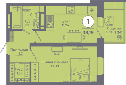 Квартира 38,4 м², 1-комнатная - изображение 1