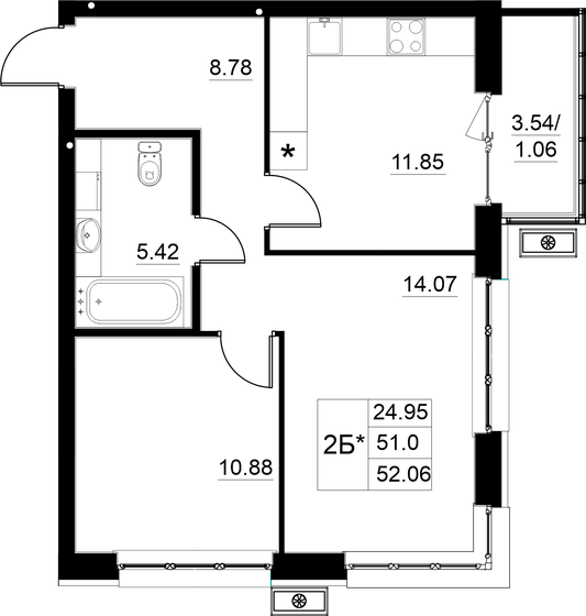 52,1 м², 2-комнатная квартира 8 250 000 ₽ - изображение 1