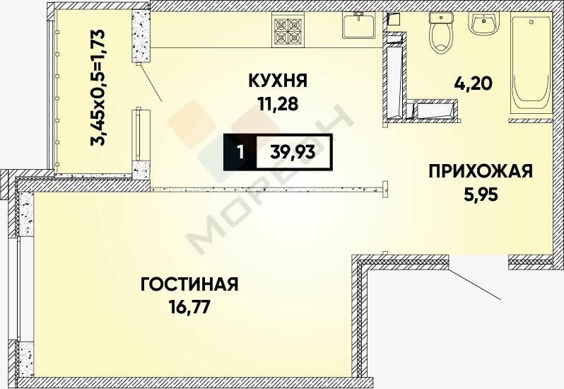 40 м², 1-комнатная квартира 5 200 000 ₽ - изображение 1