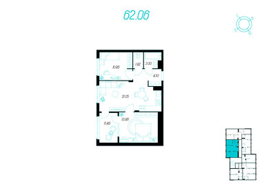 Квартира 62,1 м², 2-комнатная - изображение 1