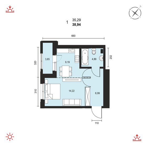 38,9 м², 1-комнатная квартира 5 230 000 ₽ - изображение 1