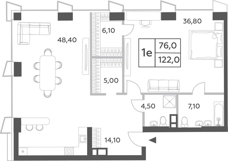 122 м², 2-комнатная квартира 64 563 496 ₽ - изображение 1