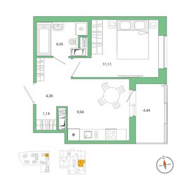 30,8 м², 1-комнатная квартира 7 200 000 ₽ - изображение 67