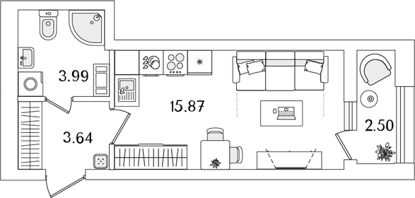 Квартира 24,8 м², студия - изображение 1