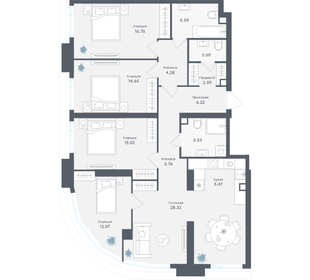 Квартира 125,2 м², 4-комнатная - изображение 1