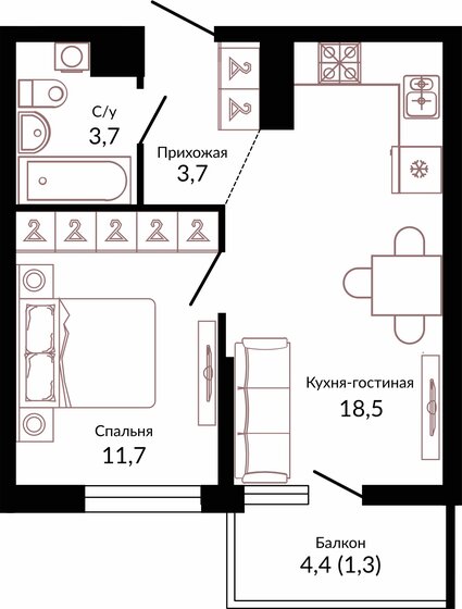 33,6 м², 1-комнатная квартира 6 826 500 ₽ - изображение 10