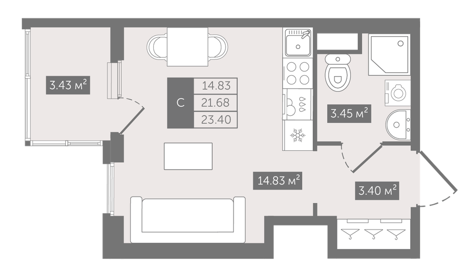 23,4 м², квартира-студия 13 645 219 ₽ - изображение 1